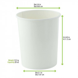 Pot carton blanc chaud et froid 570 ml Diam: 9,7 cm 9,7 x 11,4 cm x 50 unités