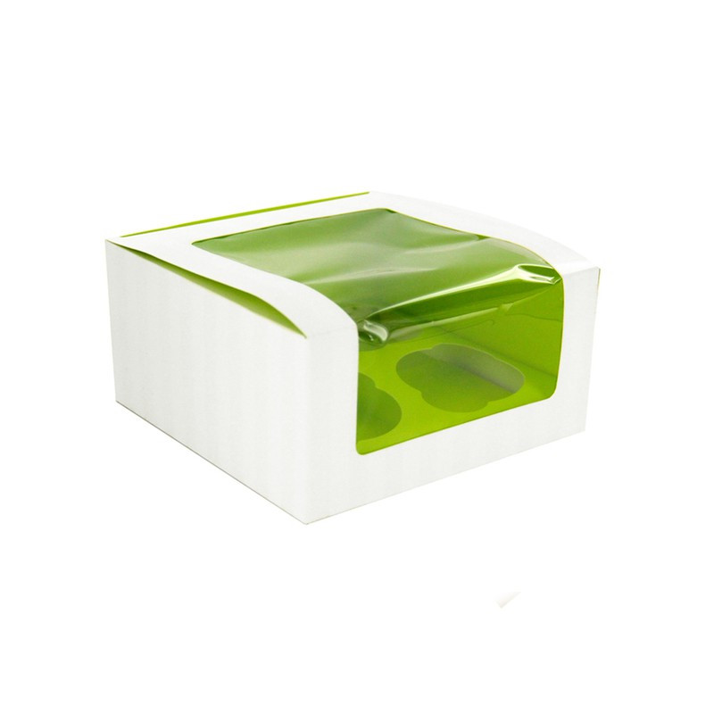 Boîte carton cup cake avec insert vert (pour 4 pcs) 17 x 17 x 8,5 cm x 100 unités