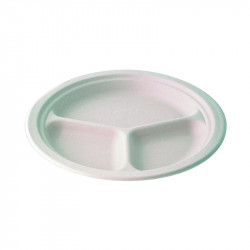 Assiette ronde blanche en pulpe 3 compartiments Diam: 26,2 cm 26,2 x 26,2 x 2,6 cm x 50 unités