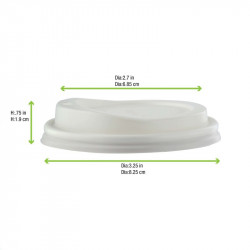 Couvercle CPLA dôme blanc avec bec Diam: 8 cm 8 x 1,9 cm x 50 unités
