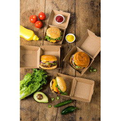 Boîte burger carton kraft brun 7,5 x 7,5 x 5 cm x 50 unités