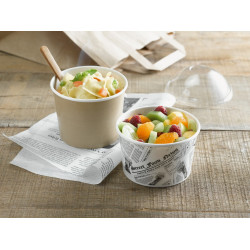 Pot "Deli" rond en carton décor brun 480 ml Diam: 11,4 cm 14,4 x 9,5 x 7,2 cm x 50 unités