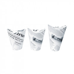 Gobelet snack refermable perforé carton blanc décor journal 270 ml Diam: 8,3 cm 8,3 x 6 x 11,8 cm x 50 unités