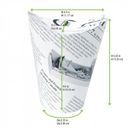 Gobelet snack refermable perforé carton blanc décor journal 350 ml Diam: 8,6 cm 8,6 x 6 x 13,9 cm x 50 unités