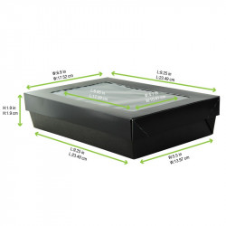 Boîte "Kray" rectangulaire carton noir avec couvercle à fenêtre 22,5 x 15,5 x 5 cm x 25 unités