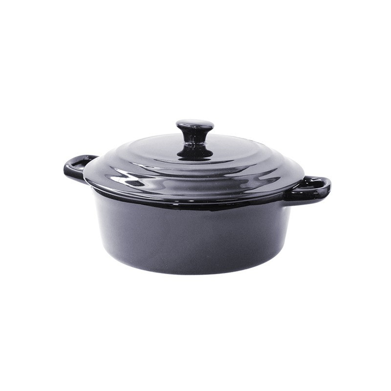 Mini soupière ronde avec couvercle en porcelaine noire 600 ml Diam: 20 cm 20 x 15,6 x 9,7 cm x 6 unités