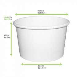 Pot carton blanc chaud et froid avec couvercle carton 230 ml Diam: 9 cm 9 x 6,1 cm x 25 unités