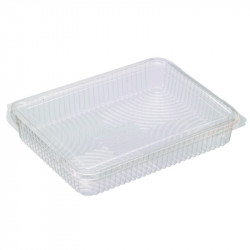 Barquette rectangulaire PLA plate transparente avec couvercle attaché 1000 ml 21,7 x 16,7 x 3,5 cm x 25 unités
