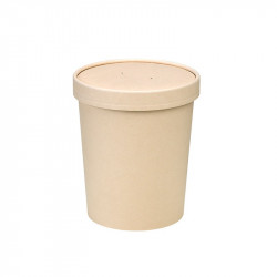 Pot carton fibre de bambou chaud et froid avec couvercle 940 ml Diam: 11,7 cm 11,7 x 9,3 x 14 cm x 25 unités
