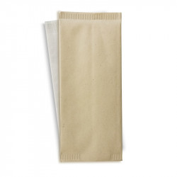 Pochette papier crème pour couverts avec serviette blanche 11 x 25 cm x 500 unités