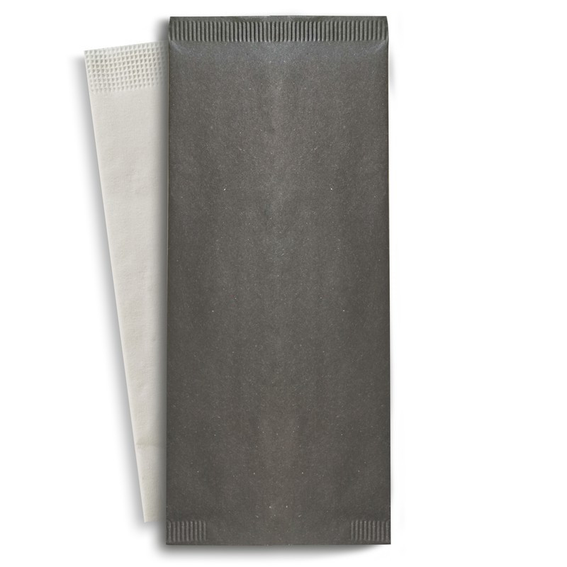 Pochette papier noir pour couverts avec serviette blanche 11 x 25 cm x 500 unités