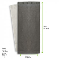Pochette papier noir pour couverts avec serviette blanche 11 x 25 cm x 500 unités