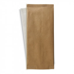 Pochette papier beige pour couverts avec serviette blanche 11 x 25 cm x 500 unités