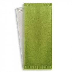 Pochette papier vert pour couverts avec serviette blanche 11 x 25 cm x 500 unités