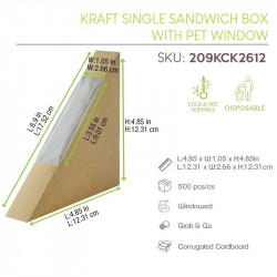 Triangle sandwich kraft simple à fenêtre 2,6 x 12,3 x 12,3 cm x 50 unités