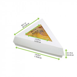 Boîte pâtissière triangulaire carton blanc avec couvercle à fenêtre 15,5 x 13 x 4,5 cm x 50 unités