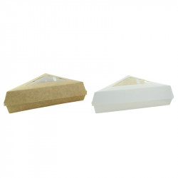 Boîte pâtissière triangulaire carton blanc avec couvercle à fenêtre 15,5 x 13 x 4,5 cm x 50 unités