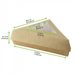 Boîte pâtissière triangulaire carton brun avec couvercle à fenêtre 15,5 x 13 x 4,5 cm x 50 unités