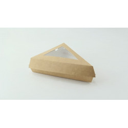 Boîte pâtissière triangulaire carton brun avec couvercle à fenêtre 15,5 x 13 x 4,5 cm x 50 unités