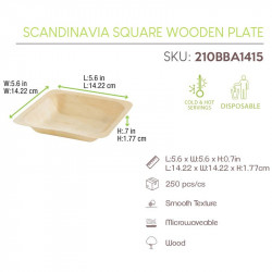 Assiette carrée en bois "Scandinavie" 14 x 14 x 2,5 cm x 50 unités