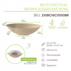 Bol ovale brun en pulpe "BioNchic" 1000 ml 24 x 14,5 x 6,3 cm x 125 unités