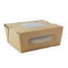 Boîte salade carton kraft brun à double fenêtre PLA 1100 ml 15,2 x 13,5 x 6,5 cm x 50 unités