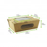 Boîte salade carton kraft brun à double fenêtre PLA 850 ml 15,5 x 11,8 x 5,3 cm x 50 unités