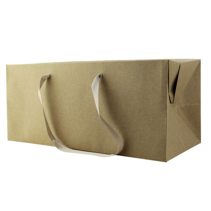 Sac boîte carton kraft poignées tissu 30 x 20 x 17 cm x 25 unités