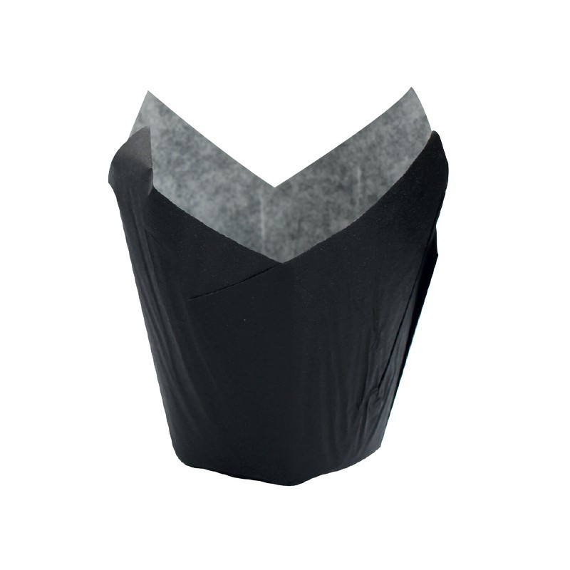 Caissette de cuisson forme tulipe en papier noir ingraissable Diam: 3 cm 11 x 11 x 6 cm x 120 unités