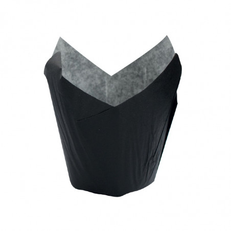Caissette de cuisson forme tulipe en papier noir ingraissable Diam: 4,5 cm 15 x 15 x 8 cm x 120 unités