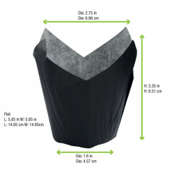 Caissette de cuisson forme tulipe en papier noir ingraissable Diam: 4,5 cm 15 x 15 x 8 cm x 120 unités