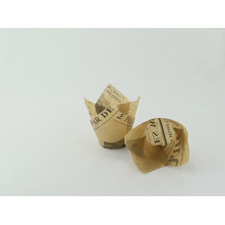 Caissette de cuisson forme tulipe en papier brun ingraissable impression journal 150 ml Diam: 4,5 cm 15 x 15 x 8 cm x 120 unités