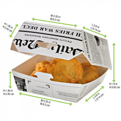 Boîte burger carton blanc décor journal 9,5 x 9,5 x 5 cm x 50 unités