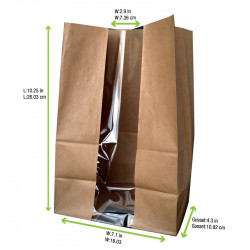 Sac SOS papier kraft brun avec fenêtre 18 x 11 x 26,5 cm x 125 unités