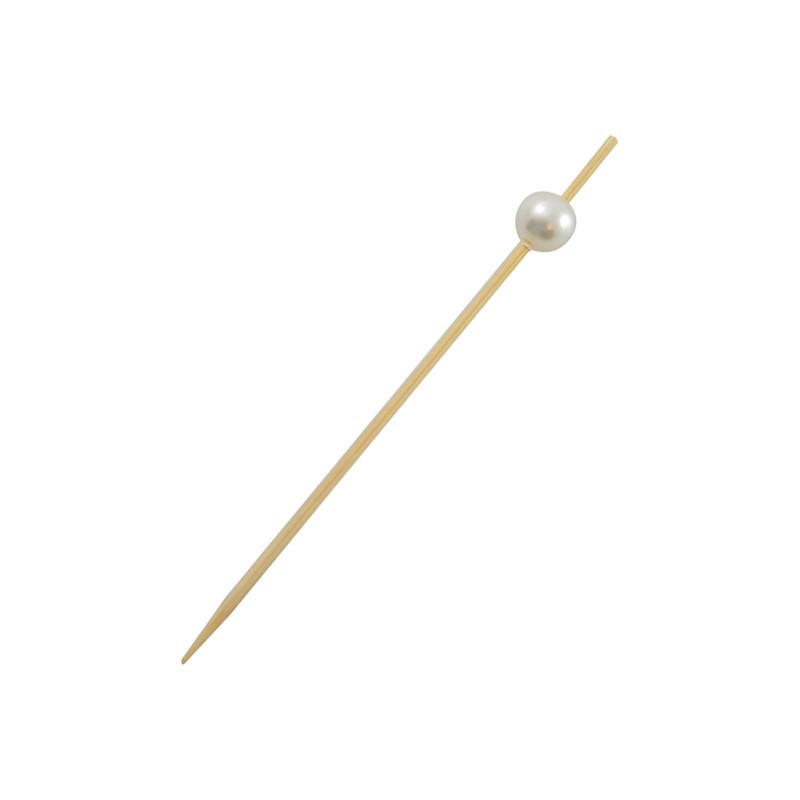 Pique bambou avec perle blanche "Bijou" 0,9 x 0,9 x 9 cm x 25 unités