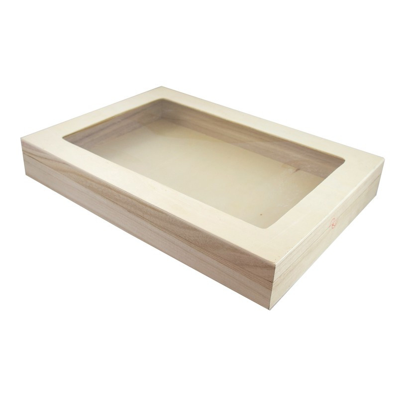 Boîte bois rectangulaire avec couvercle à fenêtre 38 x 27,5 x 5,5 cm x 16 unités