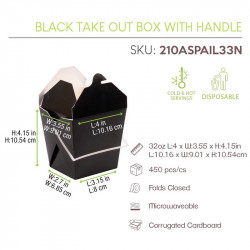 Boîte carré noir avec anse 950 ml 10 x 10 x 11 cm x 50 unités