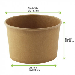 Pot "Deli" rond en carton kraft 532 ml Diam: 11,4 cm 11,4 x 9,5 x 7,2 cm x 50 unités
