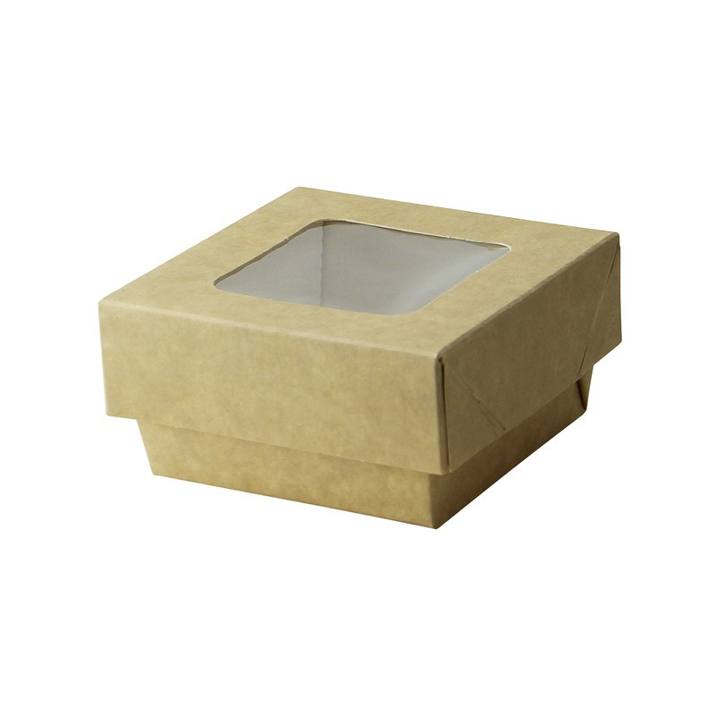 Boîte "Kray" carrée carton brun avec couvercle à fenêtre 200 ml 8,5 x 8,5 x 4 cm x 25 unités