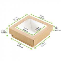 Boîte "Kray" carrée carton brun avec couvercle à fenêtre 350 ml 11,5 x 11,5 x 4 cm x 25 unités