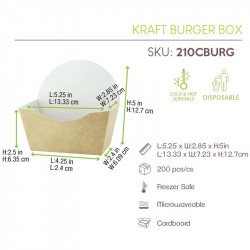 Emballage carton kraft pour burger intérieur blanc 13,5 x 6 x 13 cm x 50 unités