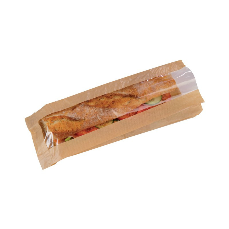 Sac sandwich papier brun à fenêtre 12 x 4 x 34 cm x 1000 unités