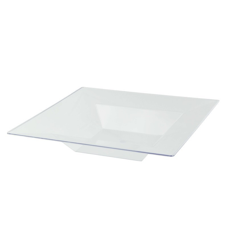 Assiette creuse transparente carrée 21 cm de notre vaisselle jetable  plastique robuste.