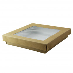 Boîte "Kray" carrée carton brun avec couvercle à fenêtre 1000 ml 20,5 x 20,5 x 4 cm - 50 unités