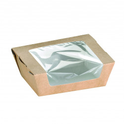 Boîte salade carton kraft brun à fenêtre 375 ml 12 x 10 x 4 cm - 250 unités
