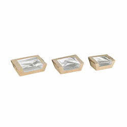 Boîte salade carton kraft brun à fenêtre 375 ml 12 x 10 x 4 cm - 250 unités