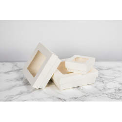 Boîte "Kray" carrée carton blanc avec couvercle à fenêtre 500 ml 13,5 x 13,5 x 5 cm - 25 unités