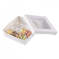 Boîte "Kray" carrée carton blanc avec couvercle à fenêtre 700 ml 15,5 x 15,5 x 5 cm - 25 unités