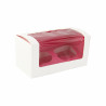 Boîte carton cup cake à fenêtre avec insert rose (pour 2 pièces) 17,5 x 8,5 x 8,5 cm - 50 unités