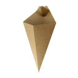 Cônes carton kraft avec compartiment à sauce 16,7 x 28 cm - 25 unités